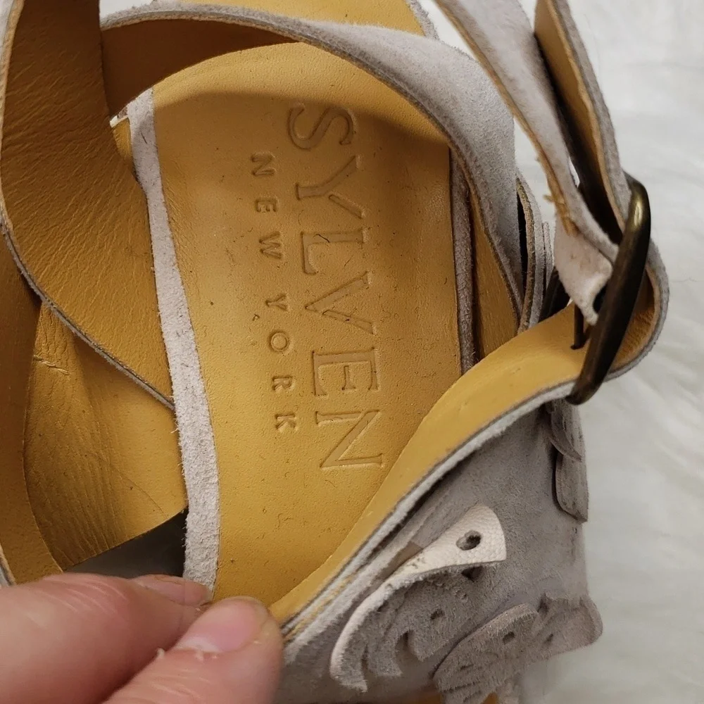 Sylven NY Botanica Suede Leather Sandal w Buckled Ankle Strap pale lilac